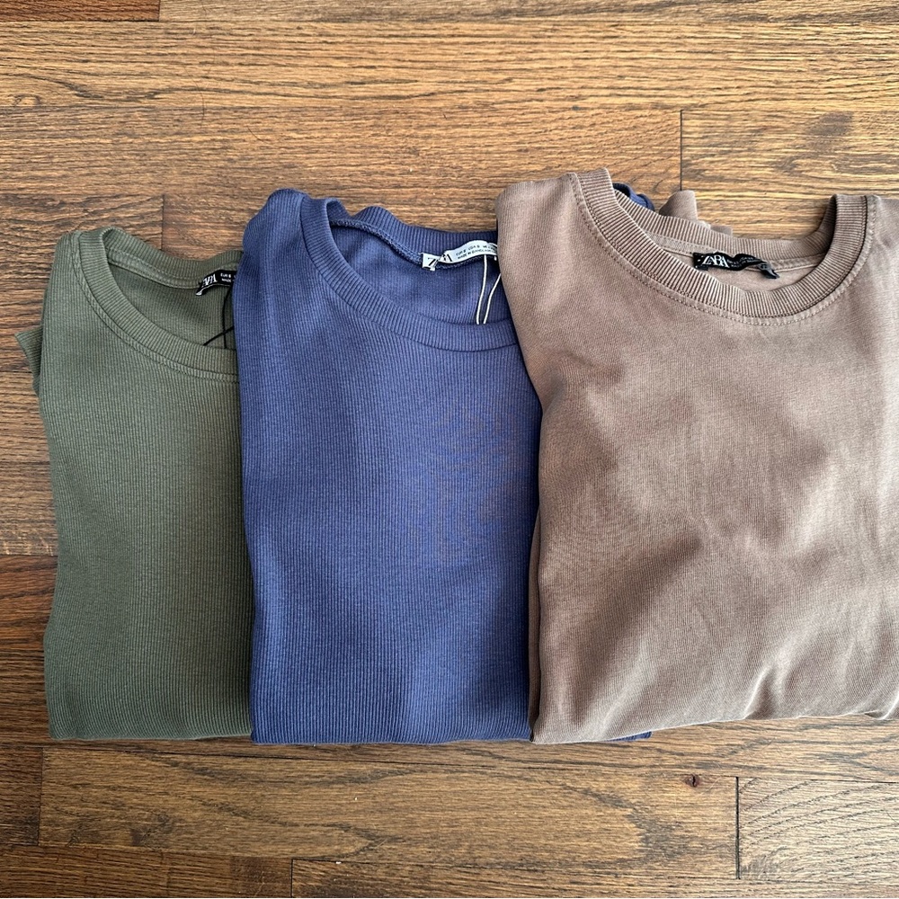 Zara Trio of dresses in Olive, Navy, and Taupe